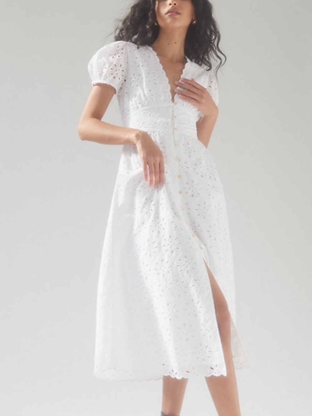 Aritzia Wilfred Jubilee White Eyelet Lace Button Midi Dress